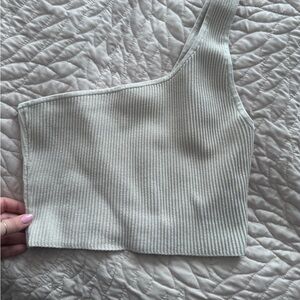 Aritzia babaton One-Shoulder Ribbed Crop Top — Light Cream